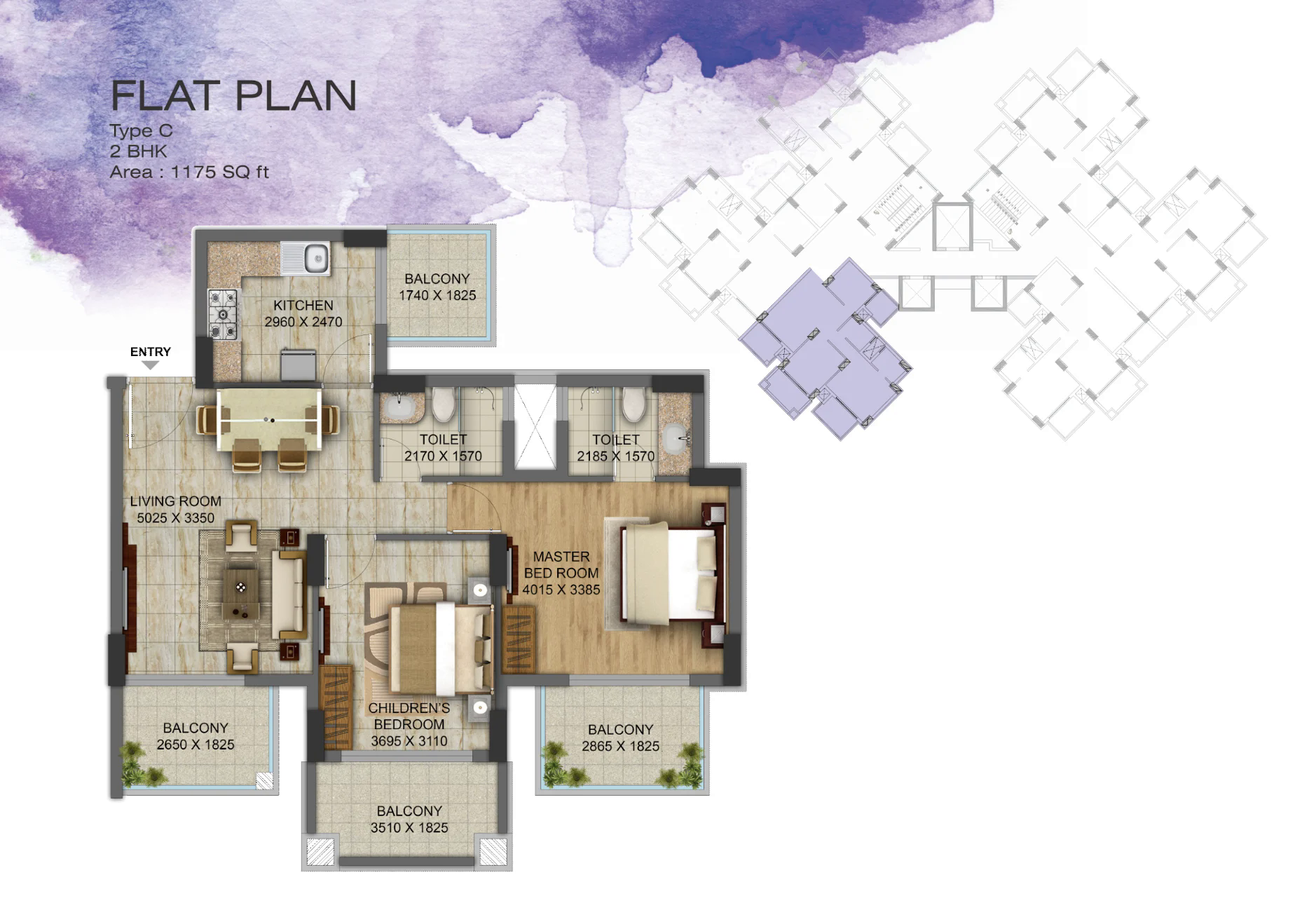 2 BHK flat plan — Amazon by GLM
