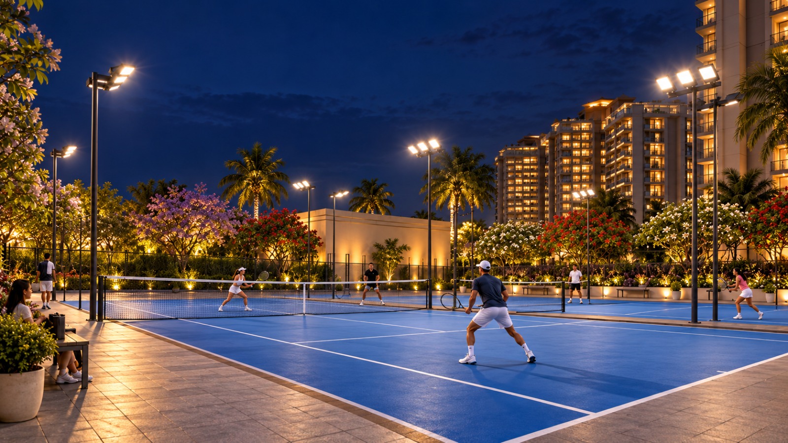 Night tennis under the floodlights